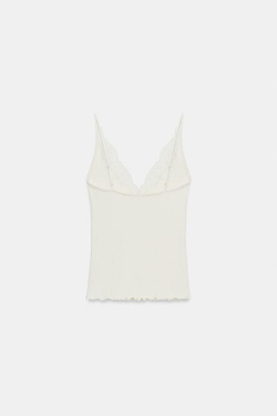 ZARA ТОП В РУБЧИК С КРУЖЕВОМ, ЭКРЮ