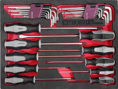 Набор отверток и торцевыхключей в EVA ложементе 280х375 мм, 28 предметов Thorvik UTS28STE