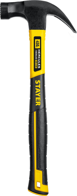 STAYER Hercules-M, 450 г, молоток-гвоздодёр столярный с фиберглассовой рукояткой, Professional (2027-450)