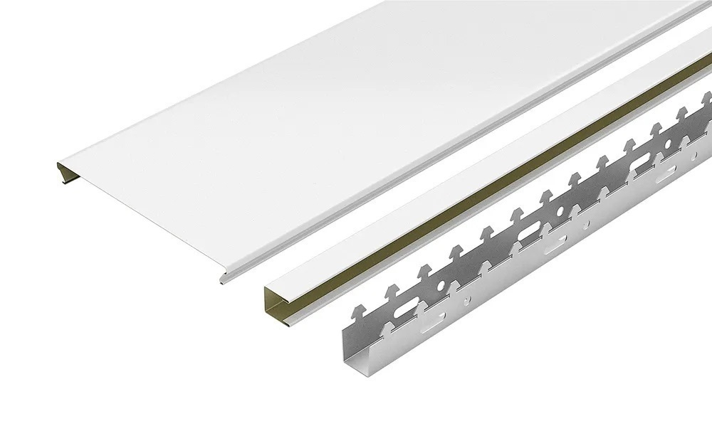 Рейка для подвесного потолка S-дизайн Cesal жемчужный белый перфорированный D=1.8 мм. С01-S 100х4000 мм.