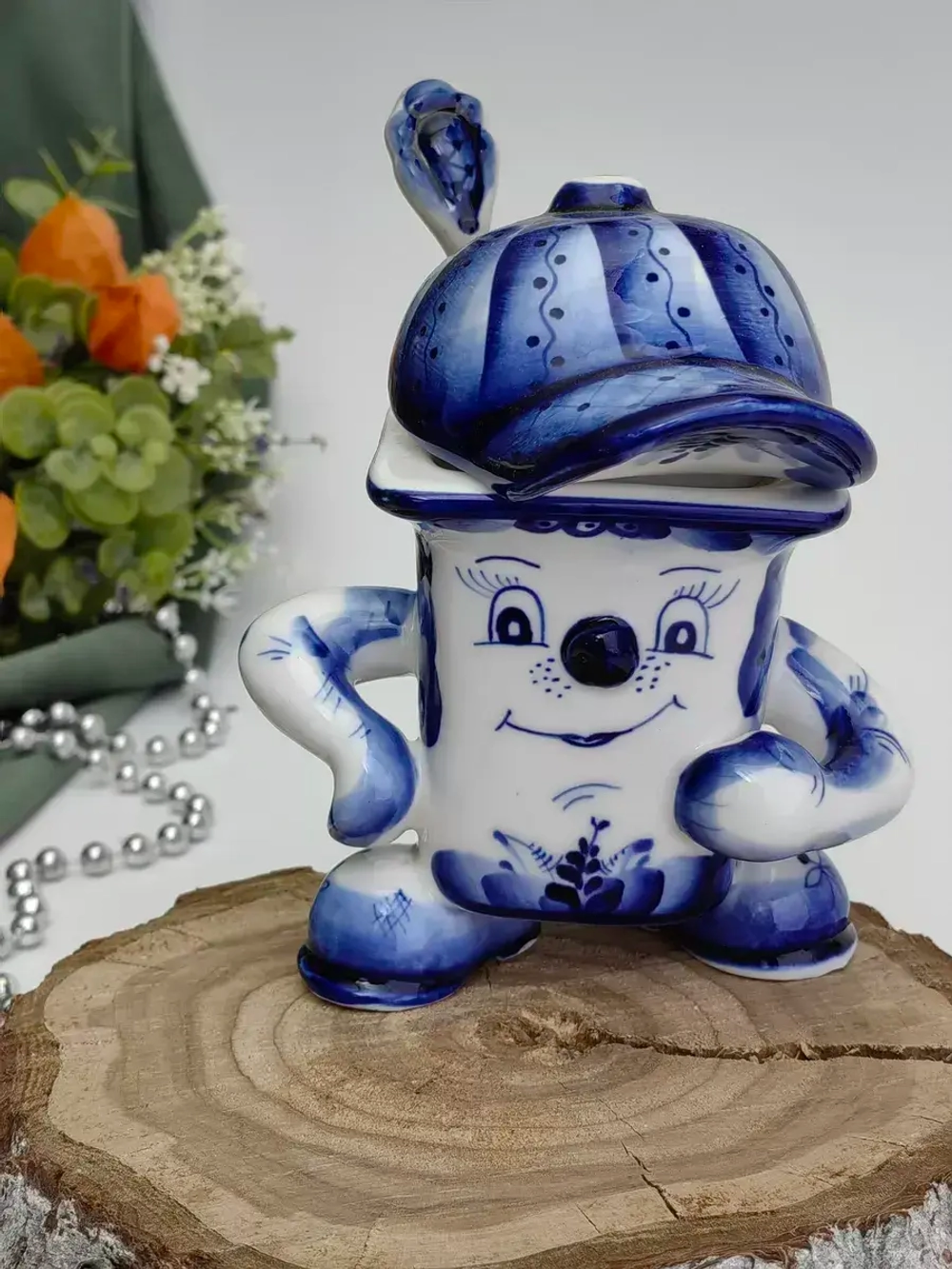 Гжель. Йогуртница «Стакан с ложкой».