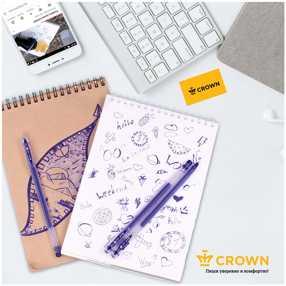 Ручка гелевая Crown "Multi Jell" черная, 0,4мм, игольчатый стержень