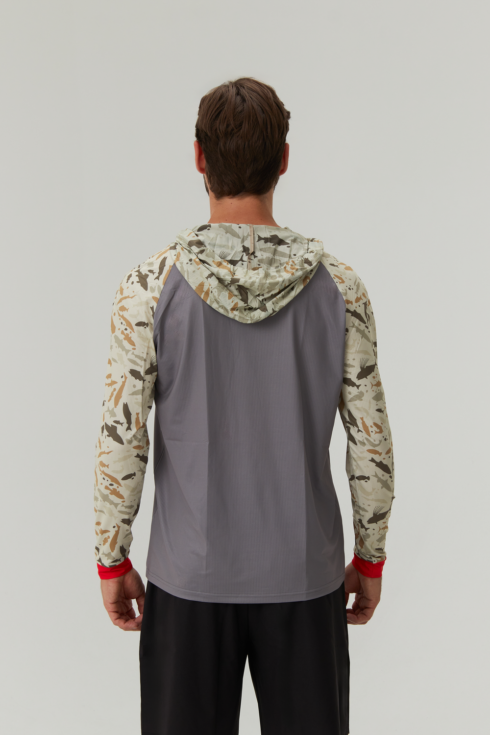 Джерси рыболовное с капюшоном и карманом Песочные рыбы серый