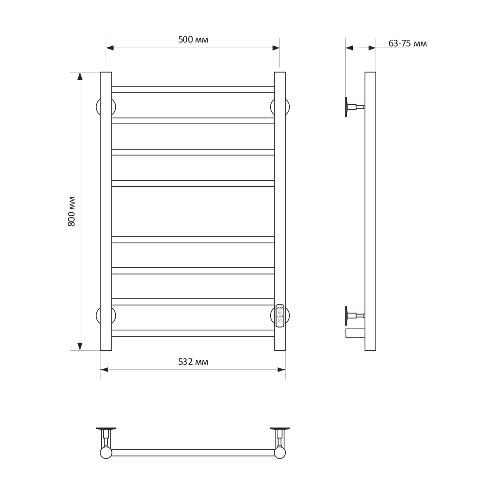 Полотенцесушитель MIXLINE VEGA  80х50 (таймер, 318 Вт, 8 перекладин) электрический БЕЛЫЙ