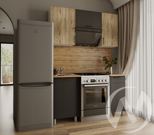 Кухня Грейс 1.5м с окапом (корпус белый/дуб канадский; карбон вулкан)