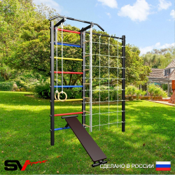 Уличная шведская стенка Sv Sport с комплектом турник прямой У431 (Турник/Скамья/Канат/кольца/лестница/Сетка)