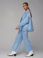 Женский трикотажный костюм-тройка голубой с кардиганом