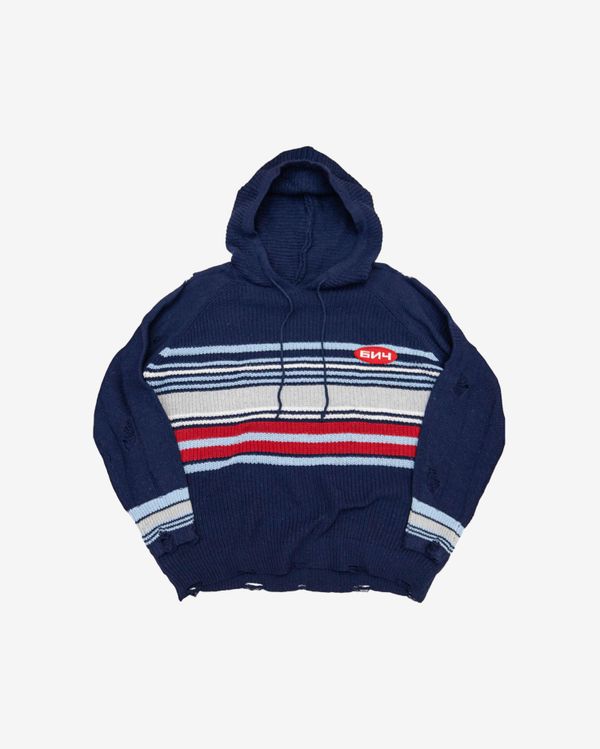 Свитер с капюшоном синий - фото 1