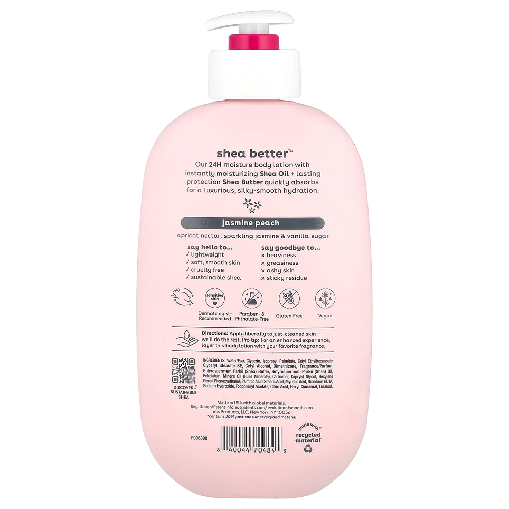 EOS, Shea Better™, лосьон для тела, увлажнение на 24 часа, жасмин и персик, 473 мл (16 жидк. унций)
