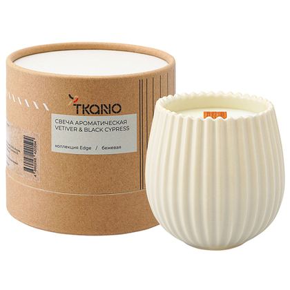 Свеча ароматическая Tkano Edge Vetiver & Black Cypress бежевая 60ч