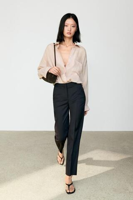 Massimo Dutti Прямые брюки из 100% холодной шерсти, темно-синий