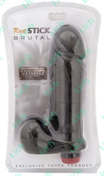 Чёрный вибратор с мошонкой, 22,8 см