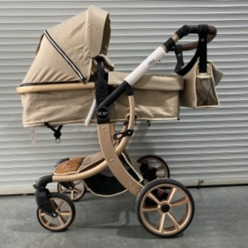 Коляска-трансформер Sweet Kids 608 3в1 Хаки текстиль на золотой раме