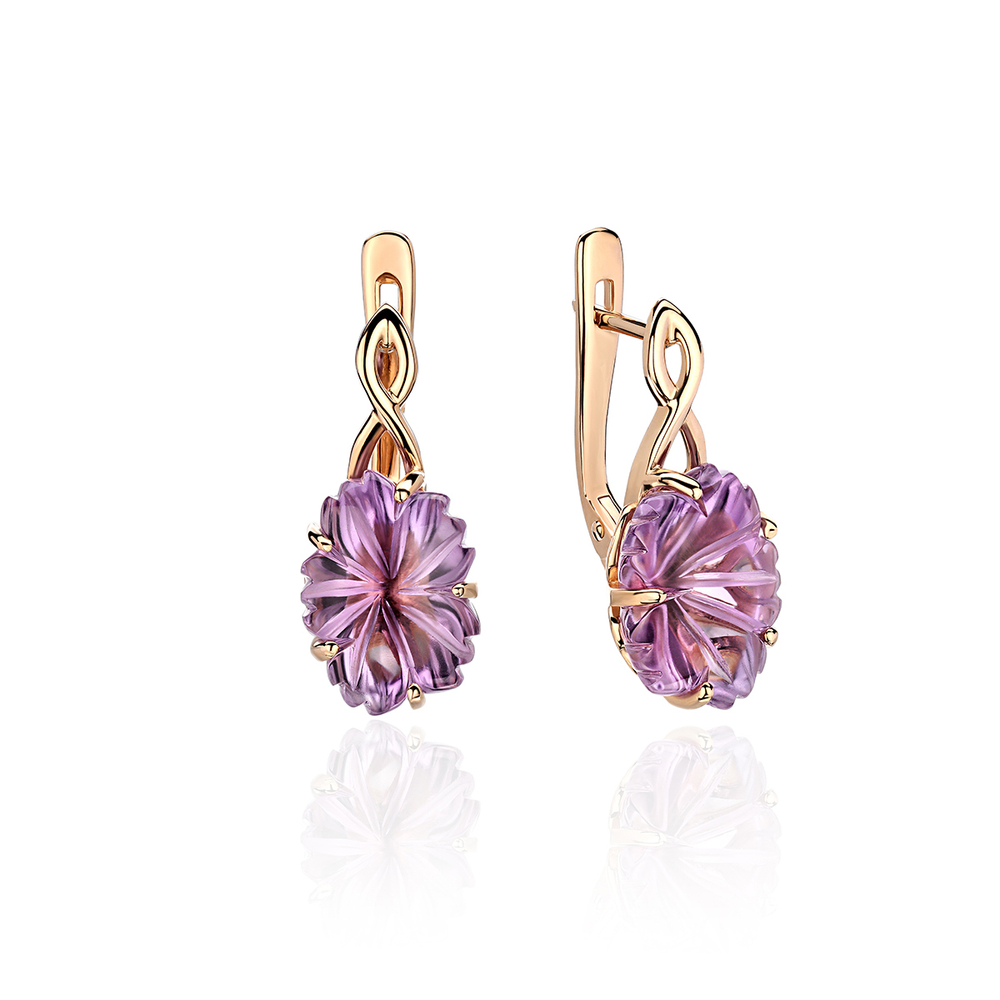 Серьги с аметистом из красного золота 585 пробы JA-S-317910-1