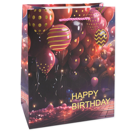 Пакет подарочный, Фееричный день рождения, Дизайн №4, Металлик, 23*18*10 см