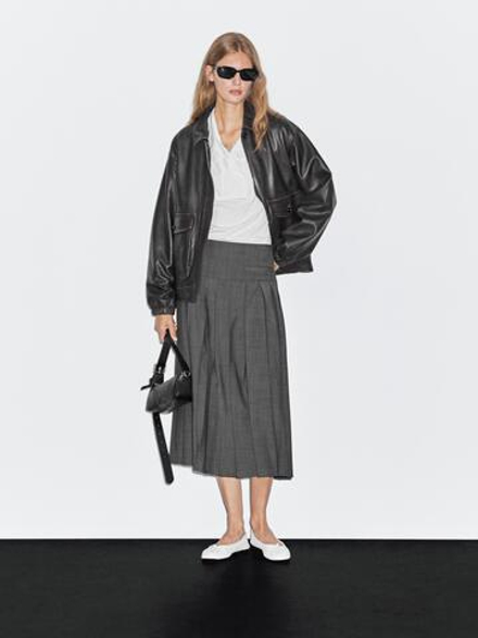 Massimo Dutti Юбка миди с плиссировкой, темно-серый