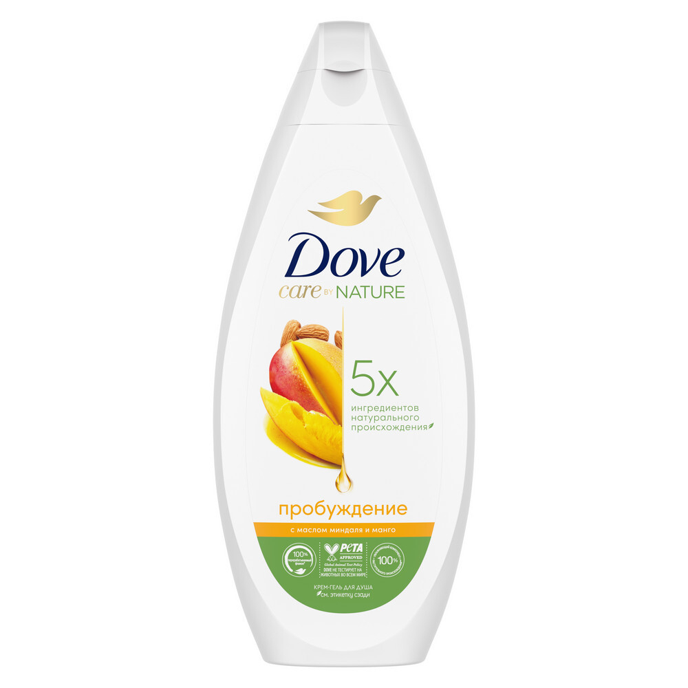 Dove Крем-гель для душа Пробуждение, бессульфатный, с маслом миндаля и манго, 250 мл