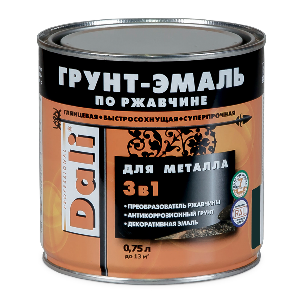 Грунт-эмаль по ржавчине 3в1 0,75 л винно-красный Dali