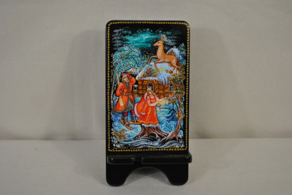 Сувенирная подставка для телефона с росписью Палех "Серебряное копытце"