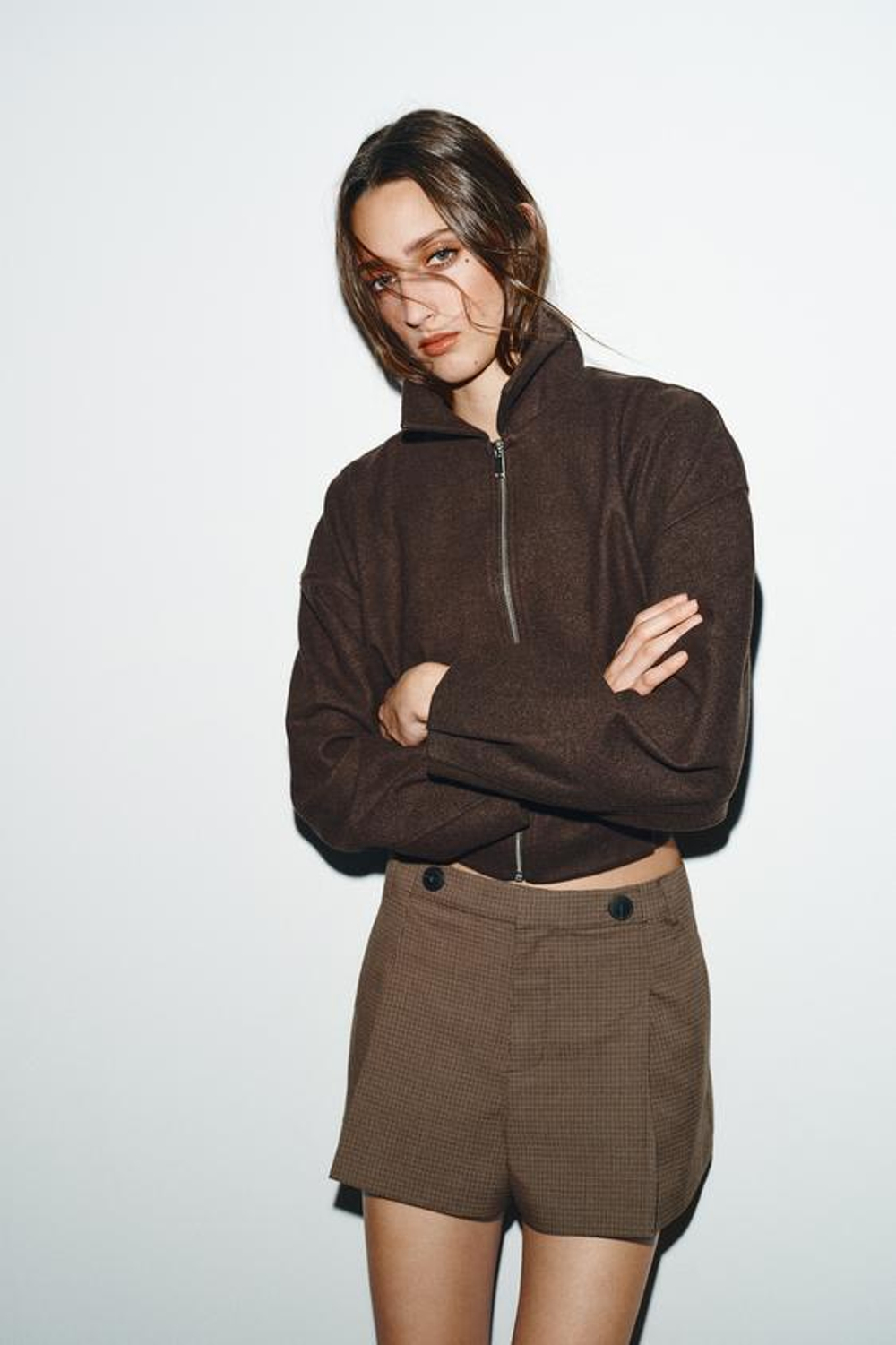 ZARA ШОРТЫ СО СКЛАДКАМИ И ПУГОВИЦАМИ, ХАКИ