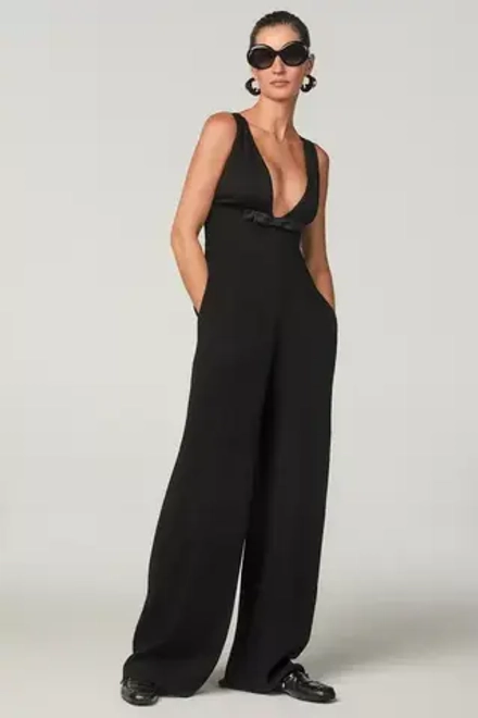 ZARA X STEFANO PILATI ДЛИННЫЙ КОМБИНЕЗОН С БАНТОМ И СКЛАДКАМИ, ЧЕРНЫЙ