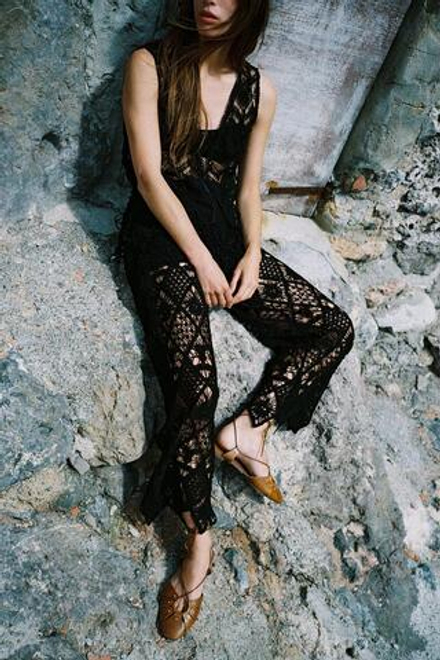 ZARA БРЮКИ ИЗ КРУЖЕВА КРОШЕ, ЧЕРНЫЙ