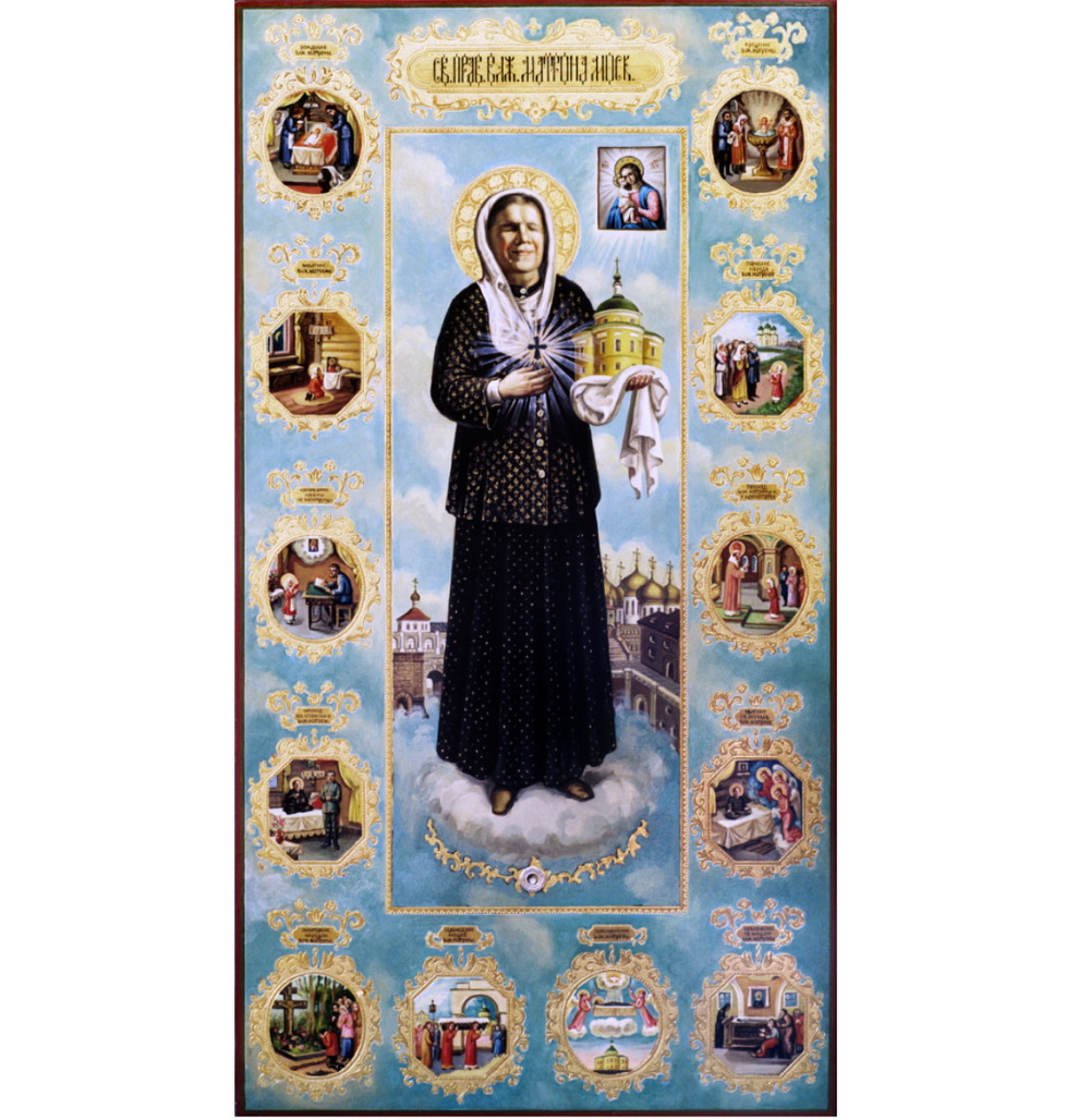 Купить икону святой Матроны Московской со сценами жизни на дереве на левкасе мастерская Иконный Дом