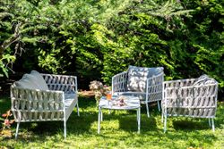 "Диего" лаунж-зона 4-местная плетеная из роупа (веревки), каркас алюминиевый белый, роуп бежевый