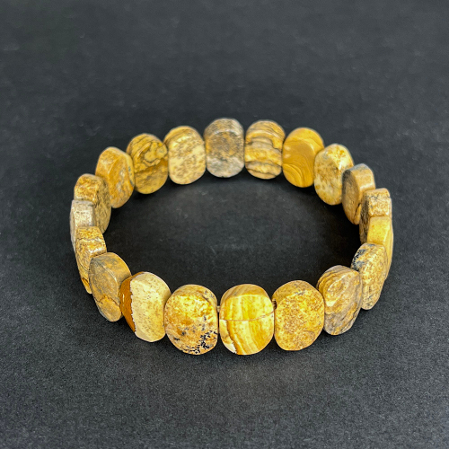 Браслет на резинке Яшма Песочная, из бусин 14х8 мм, 18 см