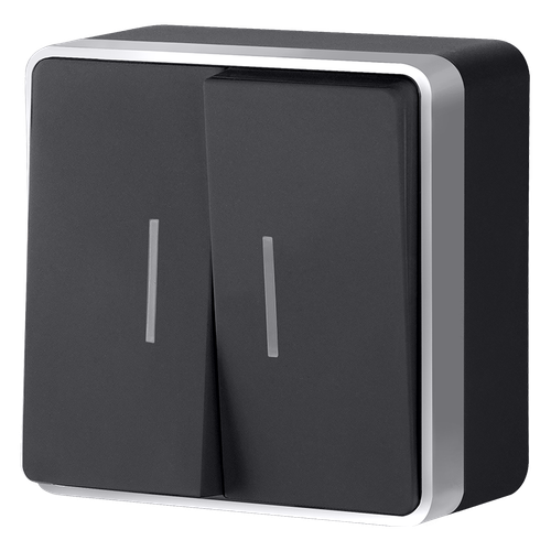 Выключатель двухклавишный с подсветкой Gallant черный с серебром W5020134 W5020134