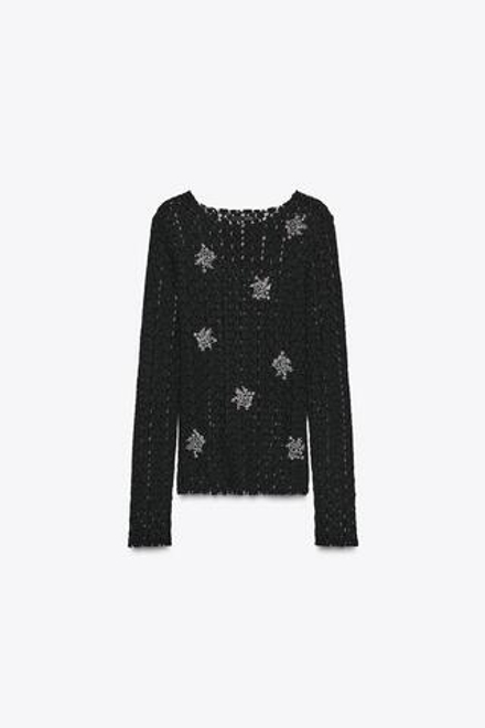 ZARA КРУЖЕВНОЙ ТОП С БУСИНАМИ, ЧЕРНЫЙ