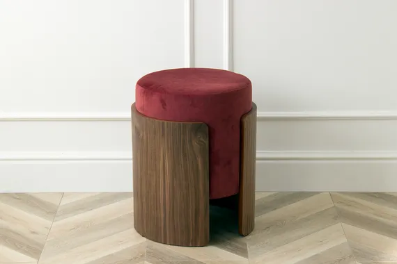 Пуф Lagom (бордовый FiberGuard, орех)