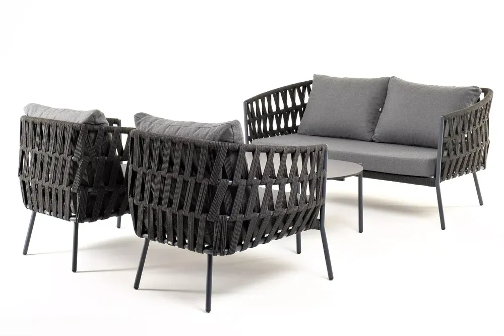"Диего" лаунж-зона 4-местная плетеная из роупа (веревки), каркас алюминиевый темно-серый, роуп темно-серый