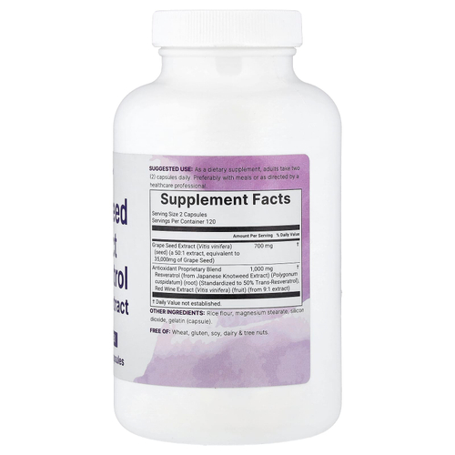 Micro Ingredients, экстракт виноградных косточек, ресвератрол и экстракт красного вина, 240 капсул