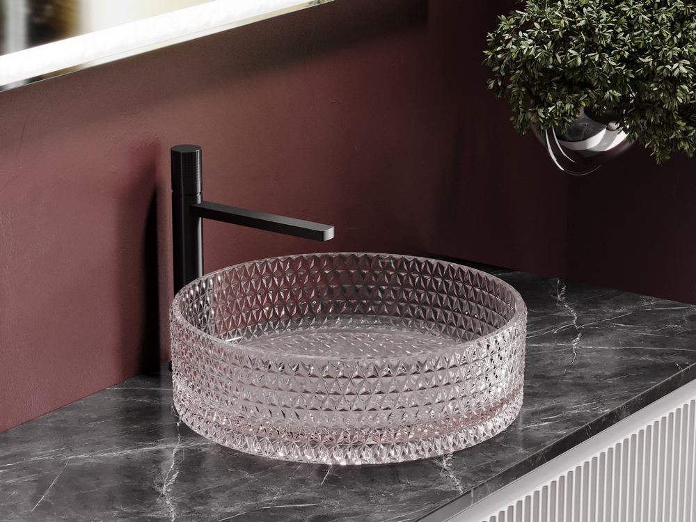 Умывальник чаша накладная круглая (цвет розовый) Cristal 360x360x112мм