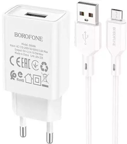 Зарядка 5В-2.1А +шнур MicroUSB BOROFONE BA68A