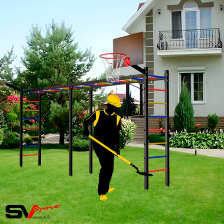 Монтаж уличной шведской стенки Sv Sport Рукоход х 2 (6 вертикальных столбов)