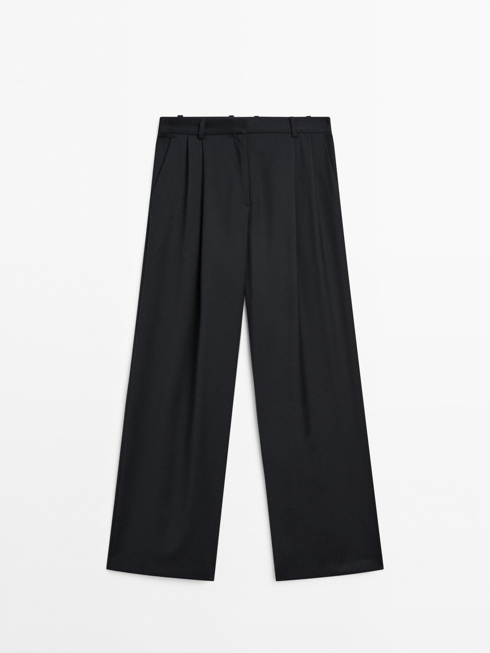 Massimo Dutti Брюки из 100% шерсти с широкими штанинами, темно-синий