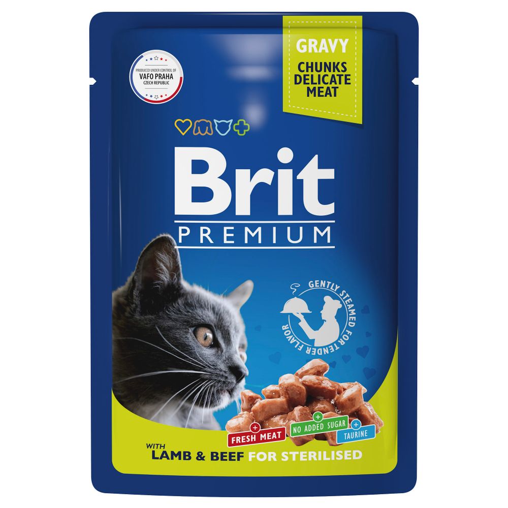 Пауч Brit Premium для взрослых стерилизованных кошек, ягнёнок и говядина в соусе Пауч Brit Premium для взрослых стерилизованных кошек, ягнёнок и говядина в соусе