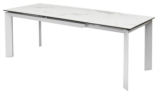 Стол CREMONA 140 HIGH GLOSS STATUARIO Белый мрамор глянцевый, керамика/ белый каркас