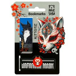 Закладки магнитные для книг "Kitsune", 3шт., матовая ламинация, фольга, MESHU