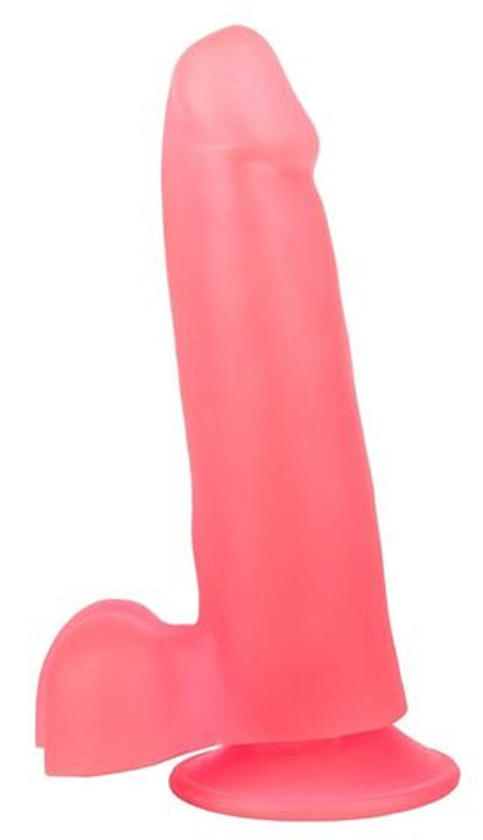 Нежно-розовый фаллоимитатор с мошонкой на присоске - 16,5 см.