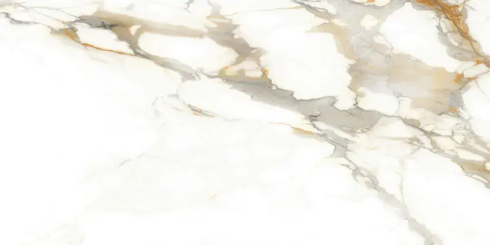 Керамогранит Alma Ceramica GFA114CLR04L Calacatta Oro 114x57 бежевый / белый лаппатированный под мрамор