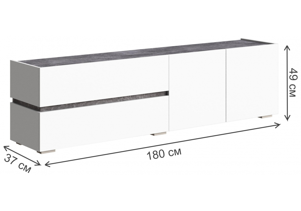 ТВ-тумба Woodville Атлон белый, бетон темный