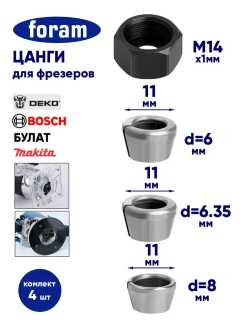 Цанга для фрезера, FORAM, 6,6.35,8 мм