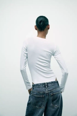 ZARA БОДИ ИЗ ХЛОПКА И МОДАЛА, БЕЛЫЙ