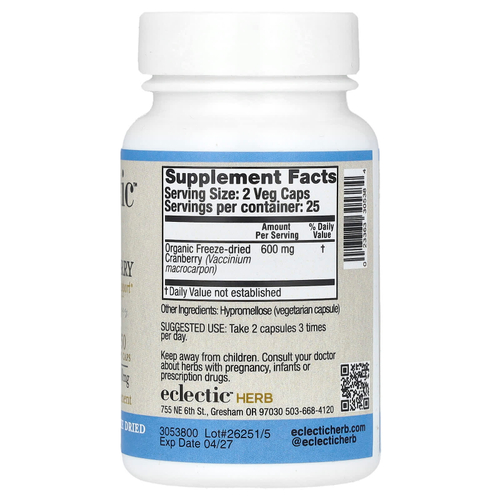 Eclectic Herb, сублимированная клюква, 50 растительных капсул (300 мг в 1 капсуле)
