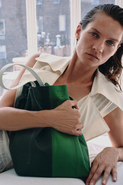 ZARA КОМБИНИРОВАННАЯ КОЖАНАЯ СУМКА, ЗЕЛЕНЫЙ