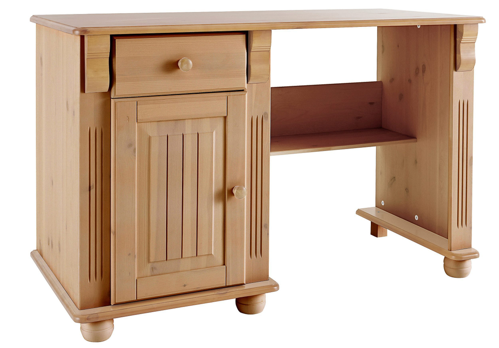 Письменный стол Адель с ящиком, тумбой и полкой из массива сосны, бейц