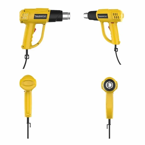 Строительный фен / Промышленный фен Warwolf / Бесступенчатый термостат /2000 Вт/Ручная регулировка, 4 насадки (2 кВт, 300-500 л/мин, 60-600 градусов), профиссиональная серия